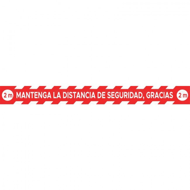 ADHESIVO DE SUELO. VINILO FLEXIBLE. SEÑALIZACIÓN. ROJO CON IMPRESIÓN BLANCA. BALIZAMIENTO. MARCAJE 2 M