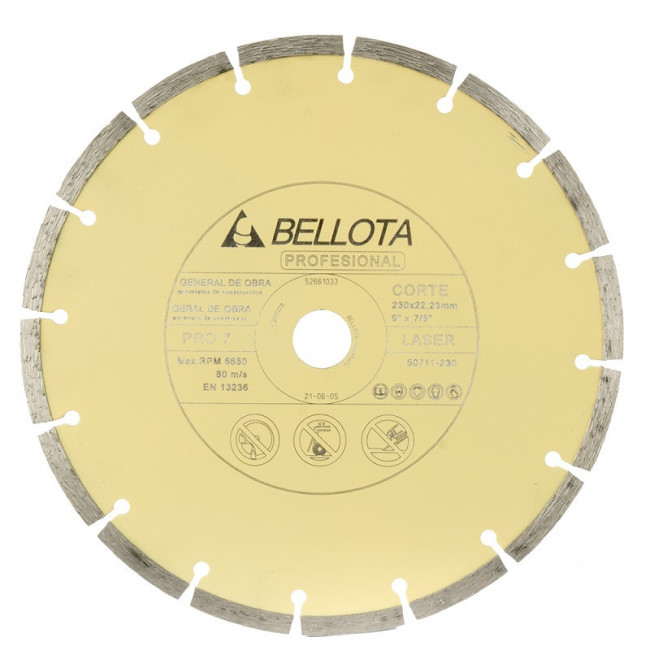 DISCO DE DIAMANTE SEGMENTADO PARA CORTE EN SECO DE OBRA 230 MM