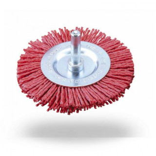CEPILLO ABRASIVO RADIAL. NYLON ABRASIVO. NÚCLEO METÁLICO. DIÁMETRO 100MM. VÁSTAGO CILÍNDRICO. MONTAJE ROTATIVA