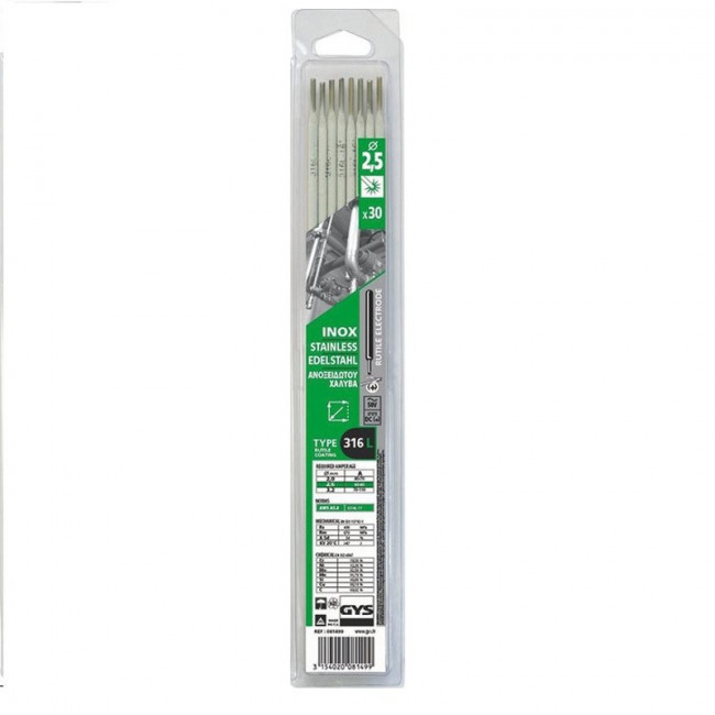 ELECTRODOS INOXIDABLES 316L 2,5 X 300 MM EN BLISTER DE 10 UNIDADES