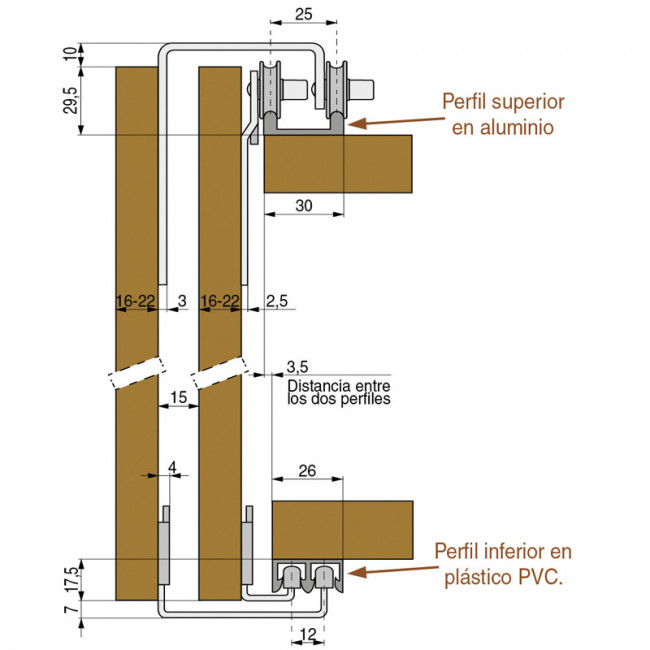 GUIAS SUPERIOR / INFERIOR ALUMIN-PVC 2mtos ABAKA