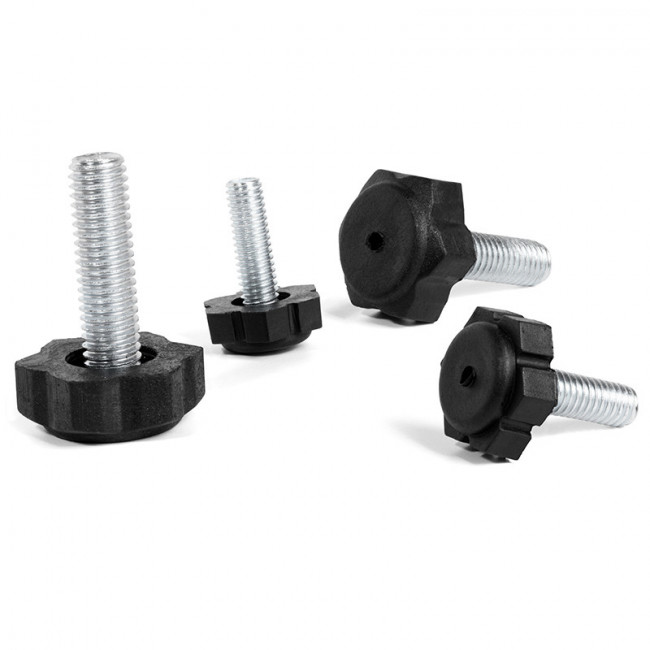 PIE NIVELADOR REGULABLE DADO d22X10 M8X37 NEGRO LARGO ROSCA 28mm. GROSOR BASE 10MM.