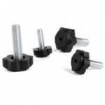 PIE NIVELADOR REGULABLE DADO d22X10 M8X37 NEGRO LARGO ROSCA 28mm. GROSOR BASE 10MM.