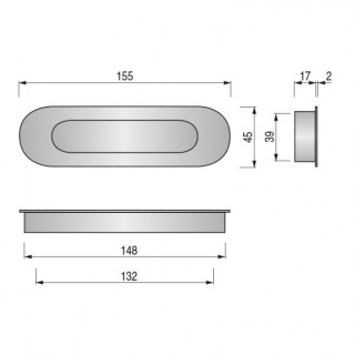 TIRADOR EMBUTIR OVALADO 155X45X19 INOXIDABLE C/M CON MUELLE. INOXIDABLE 304. 2