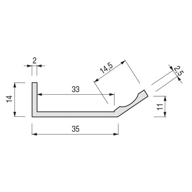 PERFIL TIRADOR ALUMINIO CAPRI 2,70 NEGRO MADERA  P/MADERA, ESPESOR MAX. 30-32mm.