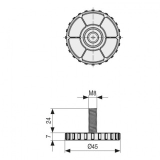 PIE NIVELADOR TANO Ø45 M8X24 GRIS PLATA C/HUELLA ALLEN 4mm. 2
