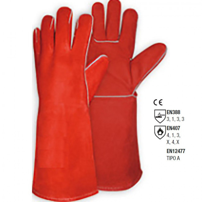 GUANTE SOLDADOR VACUNO ROJO 40cm T-9