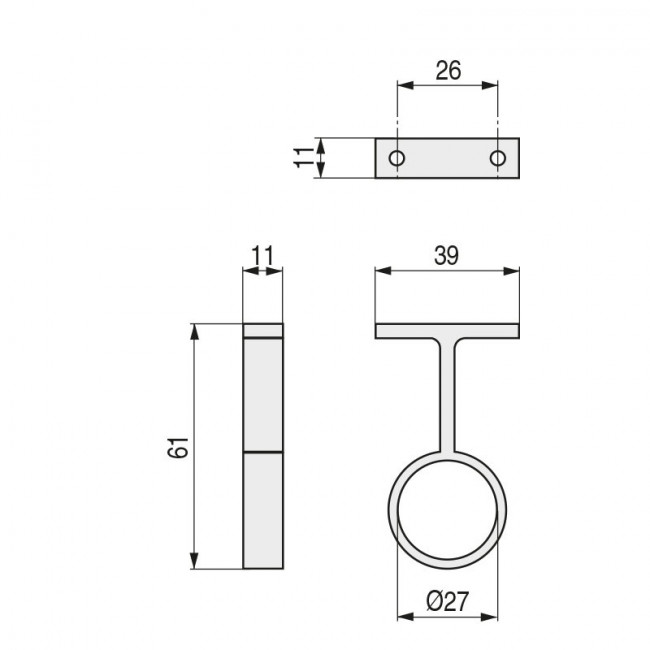 SOPORTE TUBO REDONDO Ø25 MM CENTRAL NIQUELADO