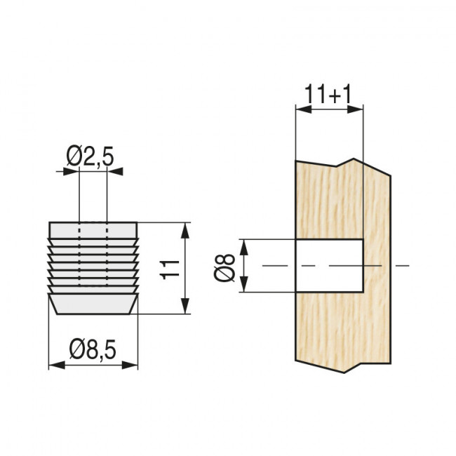 TUERCA PARA MONTAJE RAPIDO 8-11 AGUJ.2,5