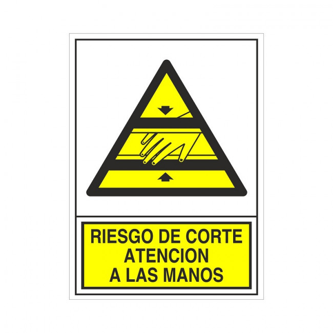 SEÑAL 396 ADHESIVA 105X74 RIESGO DE CORTE ATENCION A LAS MANOS