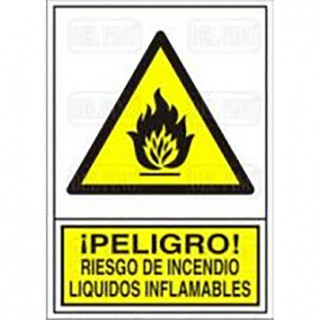 SEÑAL 346 PLAST.345x245"PL.LIQU.INFLAM" ­PELIGRO! RIESGO INCENDIO LIQ.INFLAMABLE