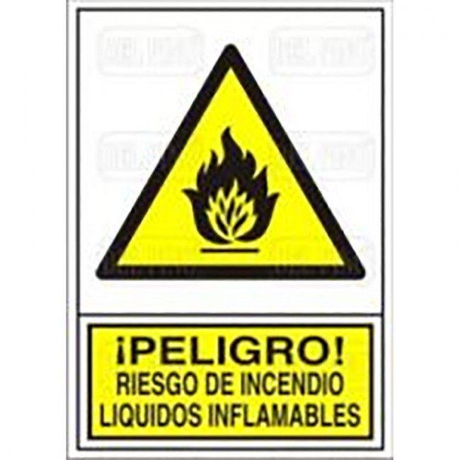 SEÑAL 346 PLAST.345x245"PL.LIQU.INFLAM" ­PELIGRO! RIESGO INCENDIO LIQ.INFLAMABLE