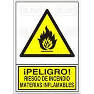 SEÑAL 347 PLAST.345x245"PL.INC.MAT.INFL" ­PELIGRO! RIESGO INCENDIO MAT.INFLAMABLES