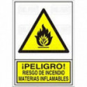 SEÑAL 347 PLAST.490x345"PL.IND.MAT.INFL" ­PELIGRO! RIESGO INCENDIO MAT.INFLAMABLES