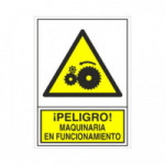 SEÑAL 393 ADHESIVA 148x105"MAQ.FUNCIO." ­PELIGRO! MAQUINARIA EN FUNCIONAMIENTO