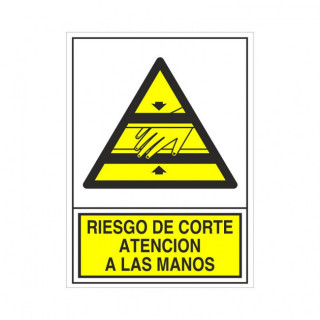 SEÑAL 396 ADHESIVA 148X105''R.CORT.MANOS'' RIESGO DE CORTE ATENCION A LAS MANOS