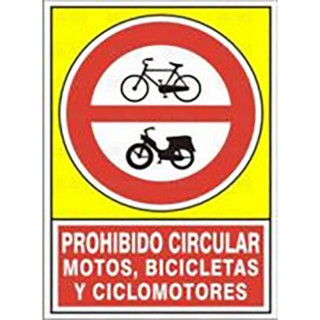 SEÑAL 423 ALUM.345x245"PR.CIR.MOTO.BICI" PROHIB.CIRC.MOTOS, BICLETAS Y CLICLOMOTORES