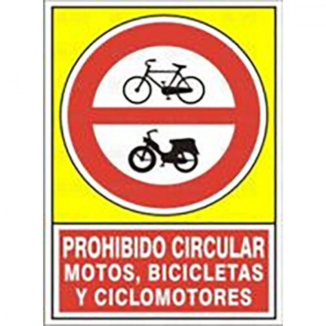 SEÑAL 423 ALUM.345x245"PR.CIR.MOTO.BICI" PROHIB.CIRC.MOTOS, BICLETAS Y CLICLOMOTORES