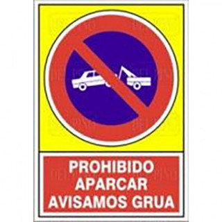 SEÑAL 432 ALUM.490x345"PR.APARC.AV.GRUA" PROHIBIDO APACAR AVISAMOS GRUA