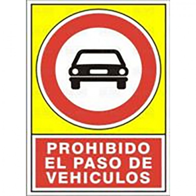 SEÑAL 497 PLAST.490x345 "PR.PASO VEHIC." PROHIBIDO EL PASO DE VEHICULOS