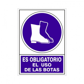 SEÑAL 602 ADHESIVA 105x74 "OB.USO BOTAS" ES OBLIGATORIO EL USO DE LAS BOTAS