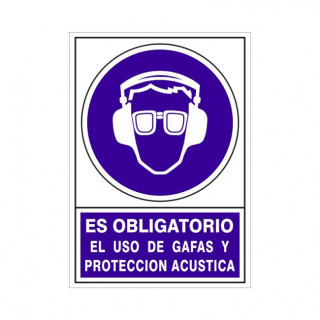 SEÑAL 624 PLAST.295X210''OB.GAFA/P.ACUST'' ES OBLIGATORIO USO GAFAS Y PROT.ACUSTICA