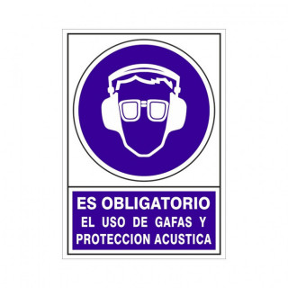 SEÑAL 624 PLAST.345x245"OB.GAFA/P.ACUST" ES OBLIGATORIO USO GAFAS Y PROT.ACUSTICA