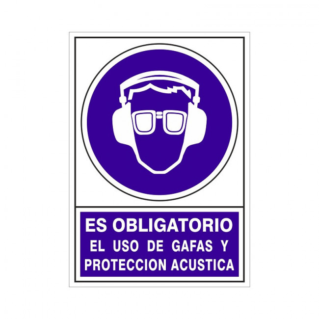SEÑAL 624 PLAST.345x245"OB.GAFA/P.ACUST" ES OBLIGATORIO USO GAFAS Y PROT.ACUSTICA