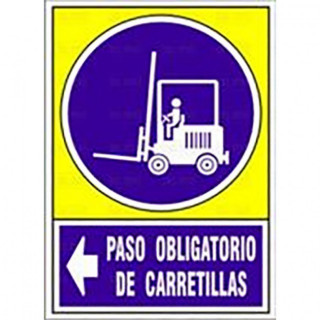 SEÑAL 658 PLAST.345x245"P.OBL.CARRET"IZD PASO OBLIGATORIO DE CARRETILLAS IZQUIERDA