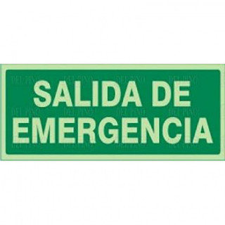 SEÑAL DE SALIDA DE EMERGENCIA. PLÁSTICA. RECTANGULAR. FONDO VERDE CON TEXTO BLANCO. 297X148MM