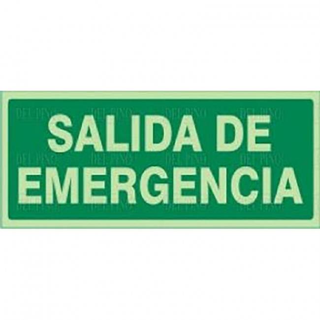 SEÑAL DE SALIDA DE EMERGENCIA. PLÁSTICA. RECTANGULAR. FONDO VERDE CON TEXTO BLANCO. 297X148MM