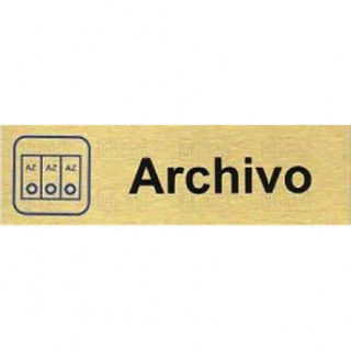 PLACA IDENTIFICATIVA DE ALUMINIO. PARA ARCHIVADOR. FONDO DORADO. 150X45MM. TEXTO EN NEGRO