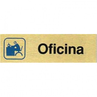 PLACA DE SEÑALIZACIÓN DE OFICINA. ALUMINIO. RECTANGULAR ALARGADO. ORO