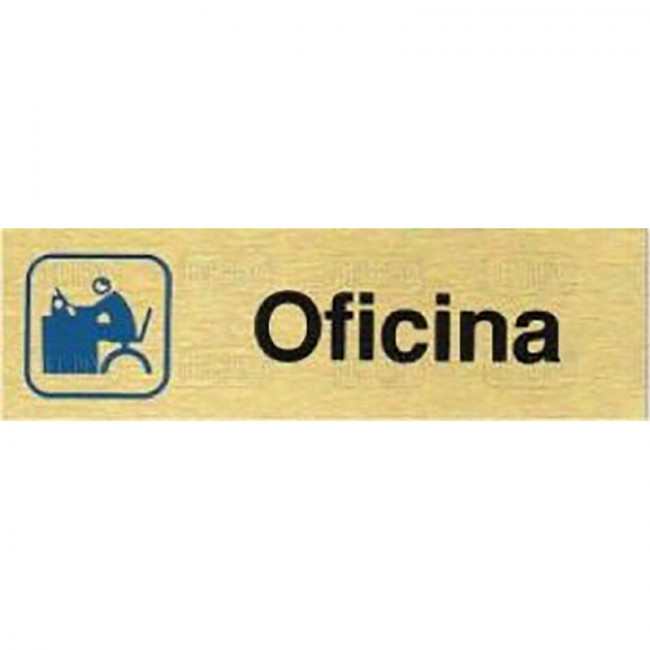 PLACA DE SEÑALIZACIÓN DE OFICINA. ALUMINIO. RECTANGULAR ALARGADO. ORO