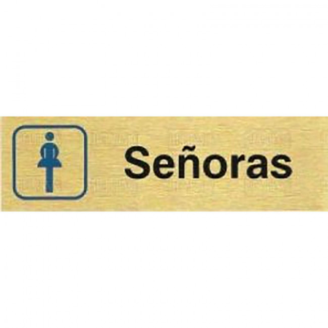 PLACA DE SEÑALIZACIÓN SEÑORA. ALUMINIO. ORO/LATÓN APARENTE. 150X45 MM