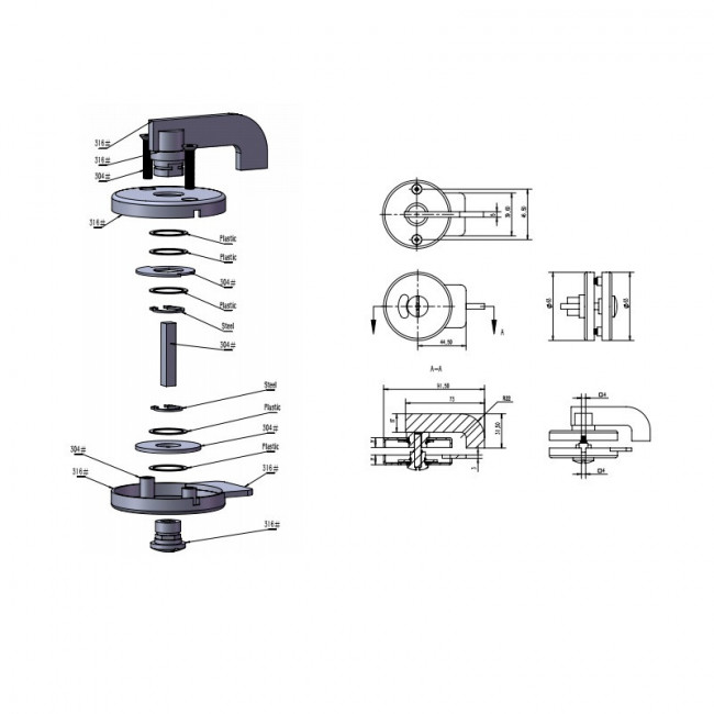 MULETILLA CABINE Ø50 INOXIDABLE 304 PTA.CORRED
