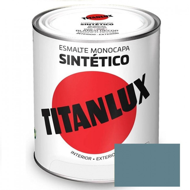 ESMALTE SINTÉTICO. BRILLANTE. INTERIOR Y EXTERIOR. GRIS AZULADO. CAPACIDAD 750ML - TITAN