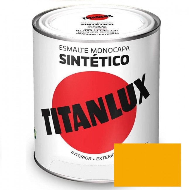 ESMALTE SINTÉTICO MONOCAPA TITANLUX. BRILLANTE. INTERIOR Y EXTERIOR. AMARILLO MEDIO. CAPACIDAD 750ML - TITAN