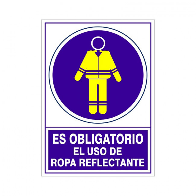 SEÑAL DE OBLIGACIÓN DE ROPA REFLECTANTE. PLÁSTICO O VINILO RÍGIDO. 345X245MM