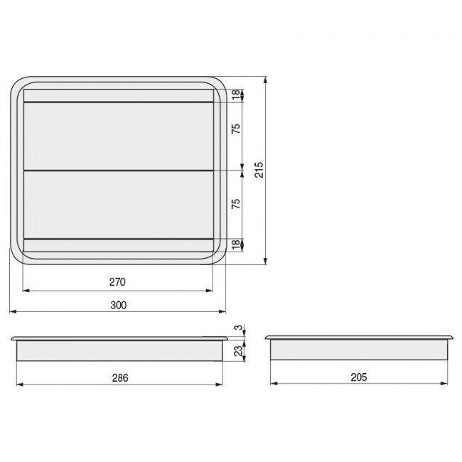 PASACABLE CON TAPA AMORTIGUADOR DOBLE BLANCO CON AMORTIGUACION. MEDIDAS 300X215X25mm.