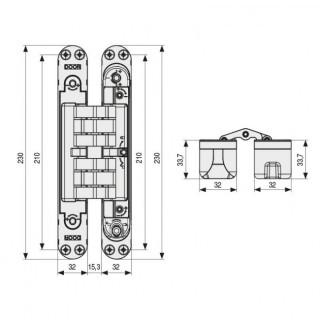 BISAGRA INVISIBLE KUBI7 K7200 NIQUEL SATINADO  REVERSIBLE. 200Kgs/2BIS. 230X80mm. 2