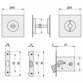 KIT CIERRE 85X85 PUERTA CORREDERA INOXIDABLE 4250 CONTIENE: PICAPORTE+BLOQUEO Y DESBLOQUEO. 2