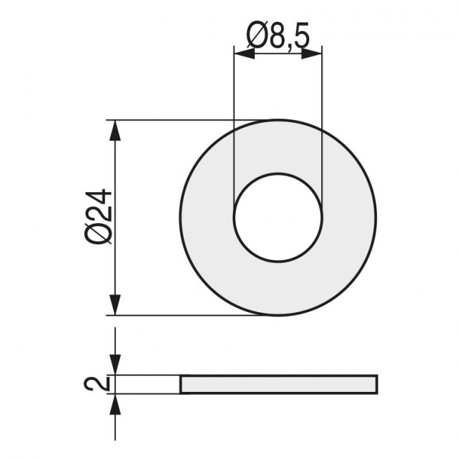 ARANDELA PLASTICO HD NEGRO D8,5X24X2MM POLIETILENO ALTA DENSIDAD