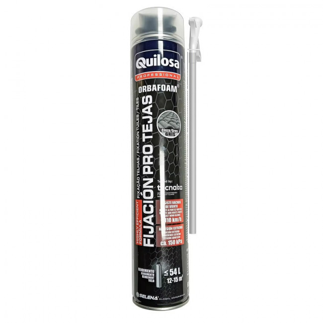 ESPUMA ADHESIVA. POLIURETANO. CON CÁNULA. GRIS. FIJACIÓN DE TEJAS. CAPACIDAD 650ML - QUILOSA