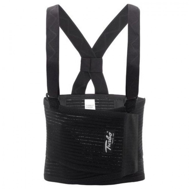 FAJA LUMBAR CON TIRANTES. CIERRE REGULABLE. VARILLAS DORSALES. NEGRO. TALLA ÚNICA. ENCIMA DE LA ROPA