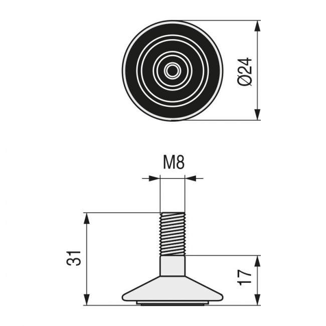 PIE NIVELADOR REGULABLE TAKO Ø25 H31 M8 ZINCADO