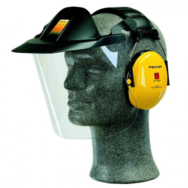 PANTALLA FACIAL CON OREJERAS PASIVAS ABATIBLES PELTOR OPTIME I ALTURA 510MM. ABATIBLE. VISERA TRANSPARENTE. SNR 27DB - 3