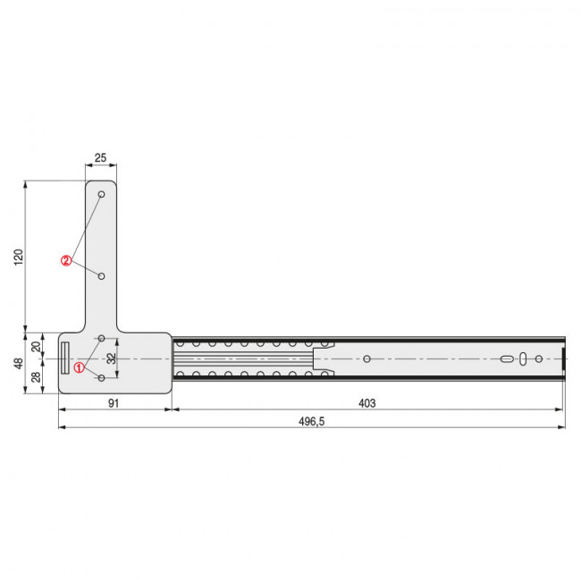 GUIA PUERTA OCULTA TV FLITER 500mm ZINCADO