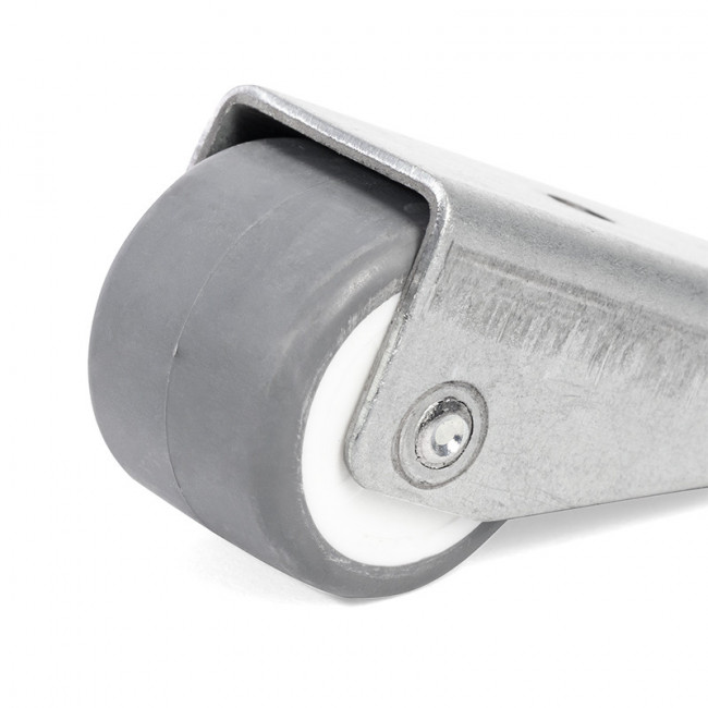 RUEDA FIJA ANUI ARO DE GOMA GRIS d24 H26 SOPORTE DE PALA LARGA ZINCADO.