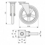 RUEDA GIRATORIA CAMARENA ARO DE GOMA d105 PLÁSTICO LATONADA MAX.10KG. PLACA 50X50. H123.
